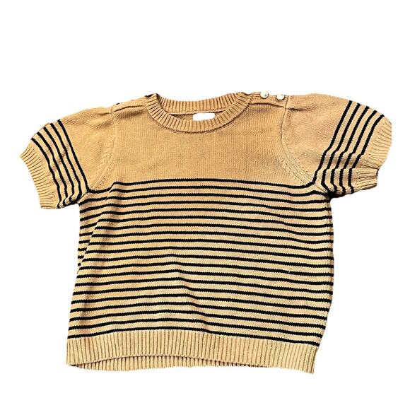 CeCe Sweaters - CeCe XL Stripe Shoulder Gold Button Sweater In Cappuccino Brown Black Stripes